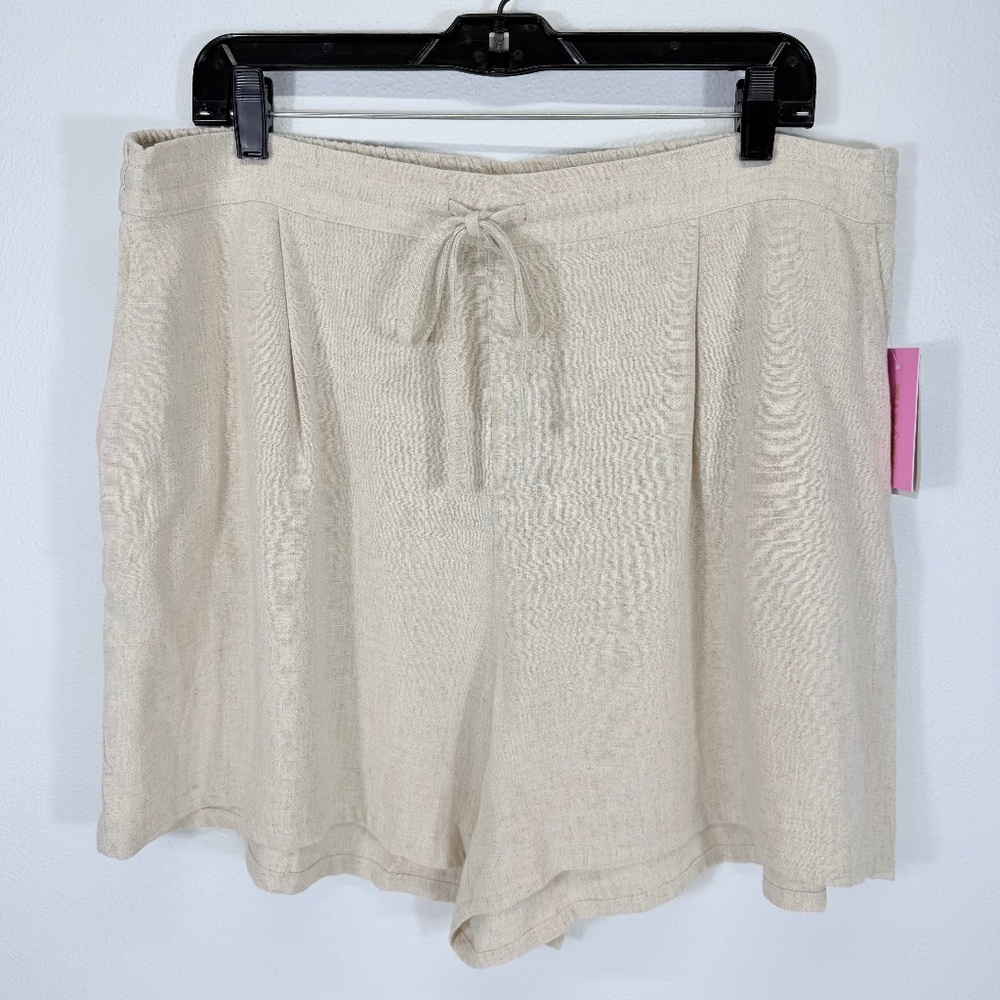 Riley & Rae Women's Pull On Pleat Pocket Pleated Stretch Tie Waist Tan Shorts XL